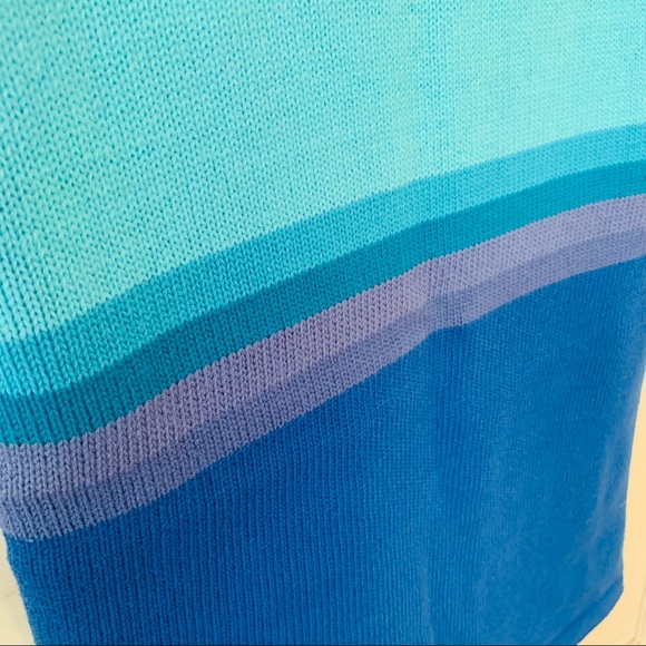 Vintage 90's V-Neck Knit Sweater Vest Blue Striped Gradient 100% Cotton y2k - Picture 7 of 7